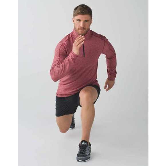 LULULEMON Mens HDSR Heathered Red Surge Warm Half Zip LS Training Top Medium - Picture 1 of 13